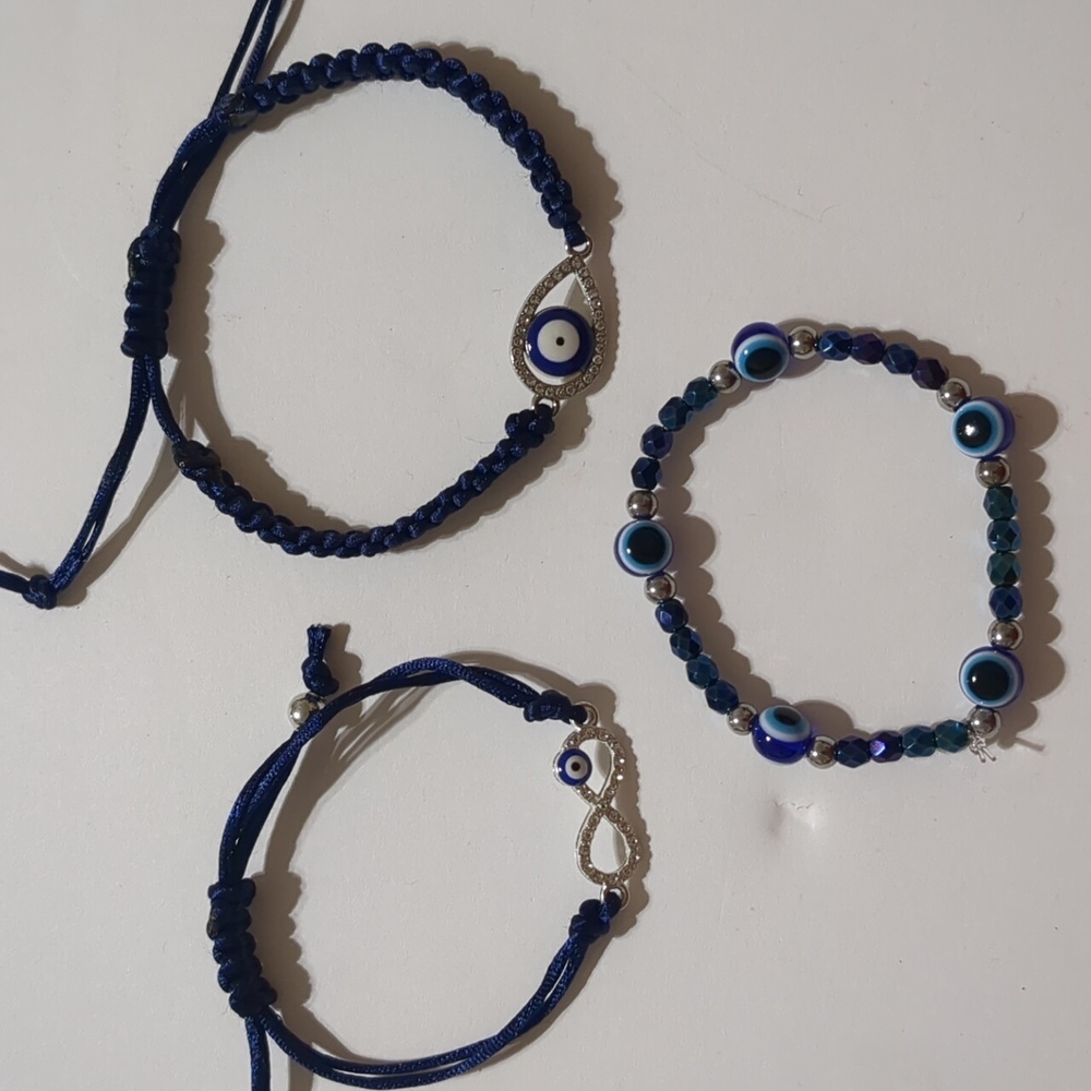 Evil Eye 3 bracelet lot navy blue